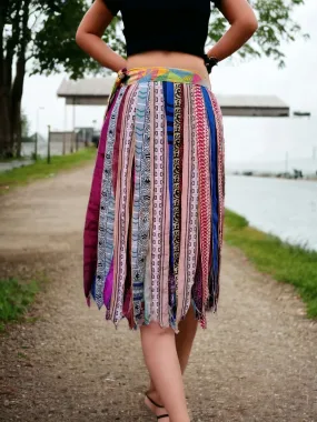 Recycled Silk Sari Wrap Around Skirt Bohemian Fashion Casual Wear Hippy Multicolour Gypsy Long Skirts Free Size 2 Pieces