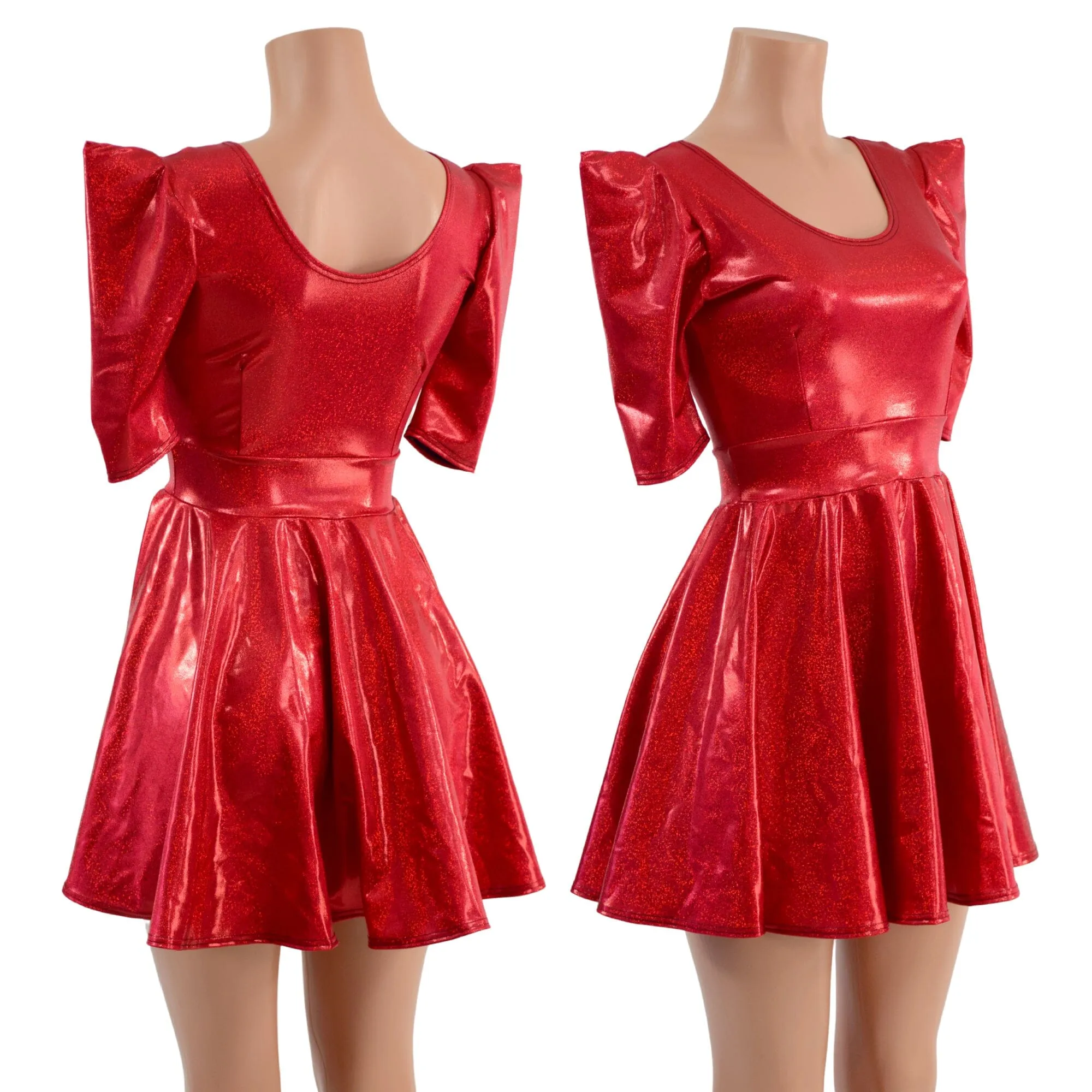 Red Sparkly Jewel Sharp Shoulder Skater Dress