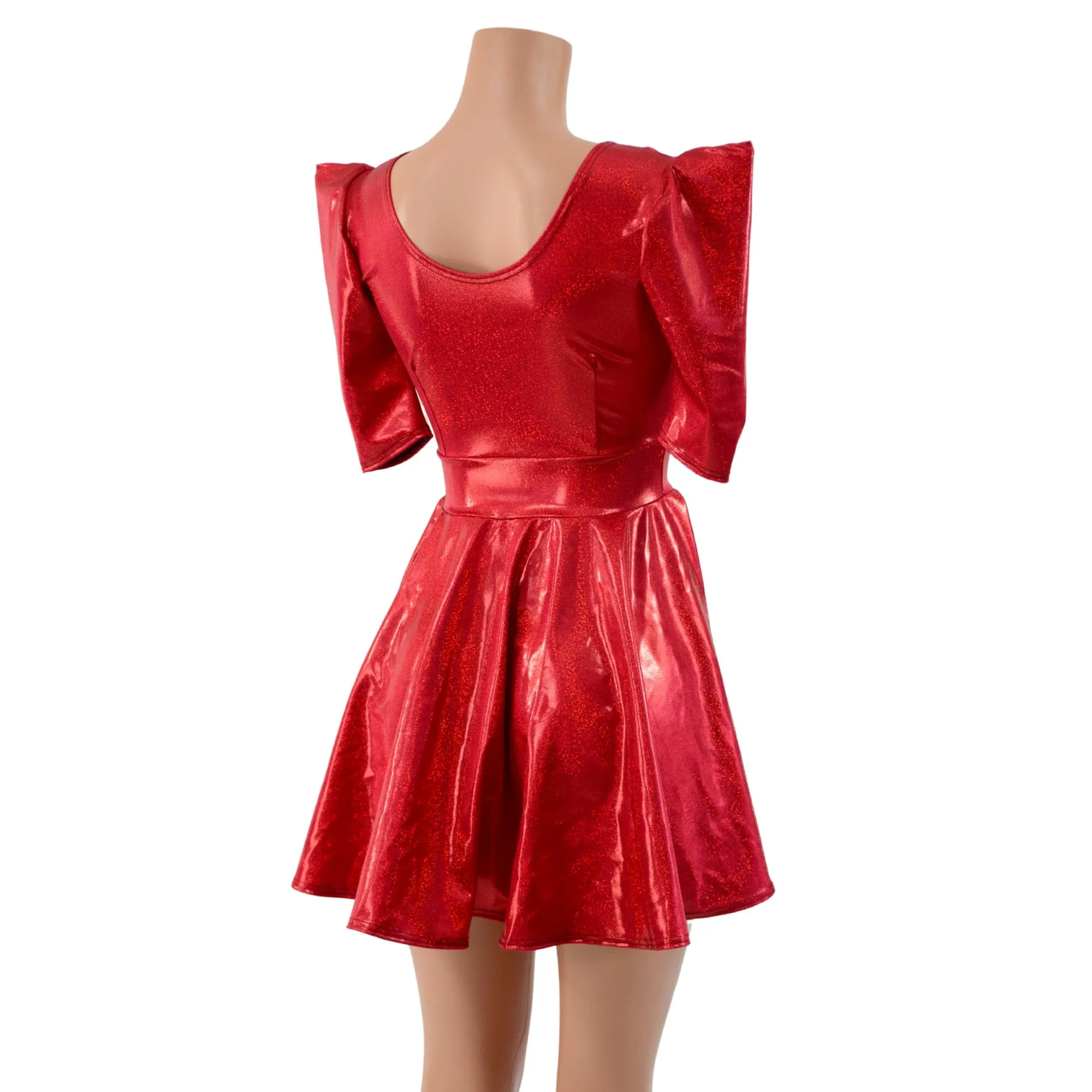 Red Sparkly Jewel Sharp Shoulder Skater Dress