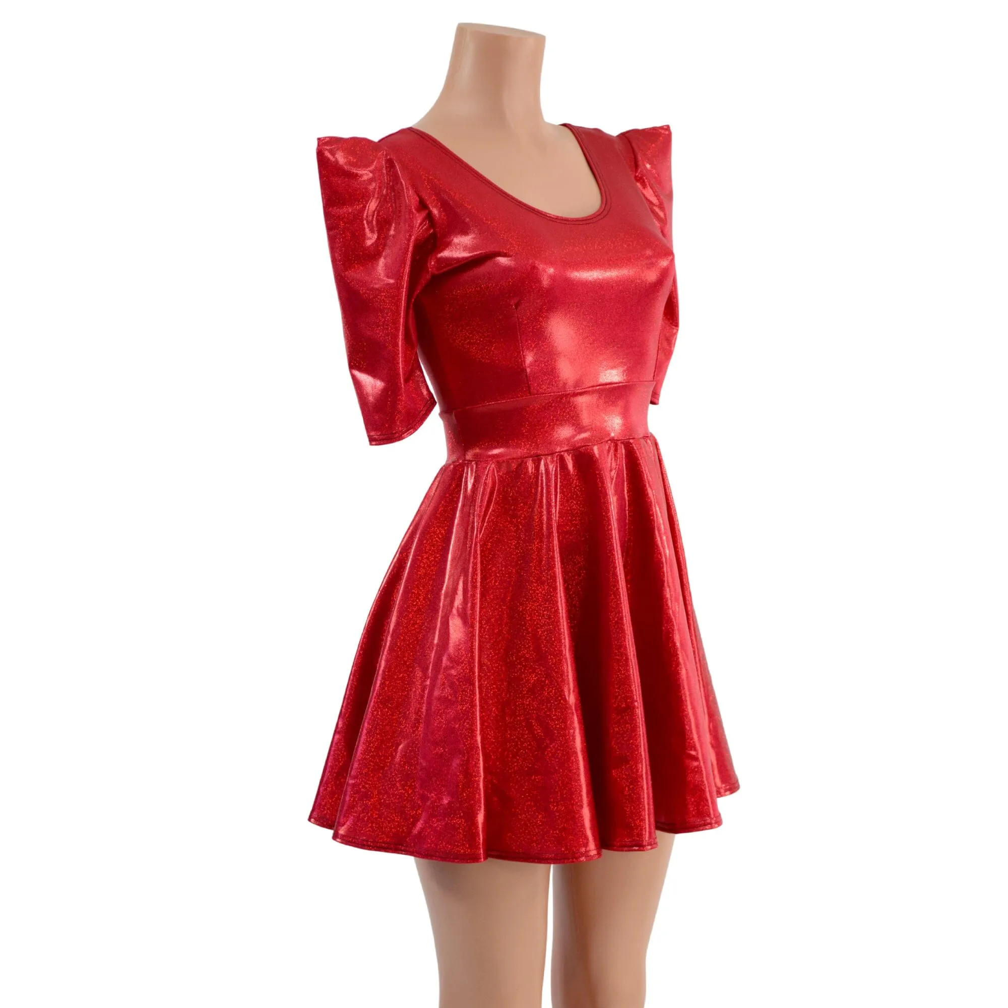 Red Sparkly Jewel Sharp Shoulder Skater Dress