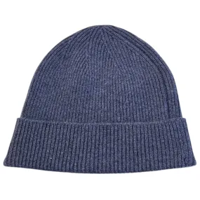 Ribbed Cashmere Beanie in Denim Blue