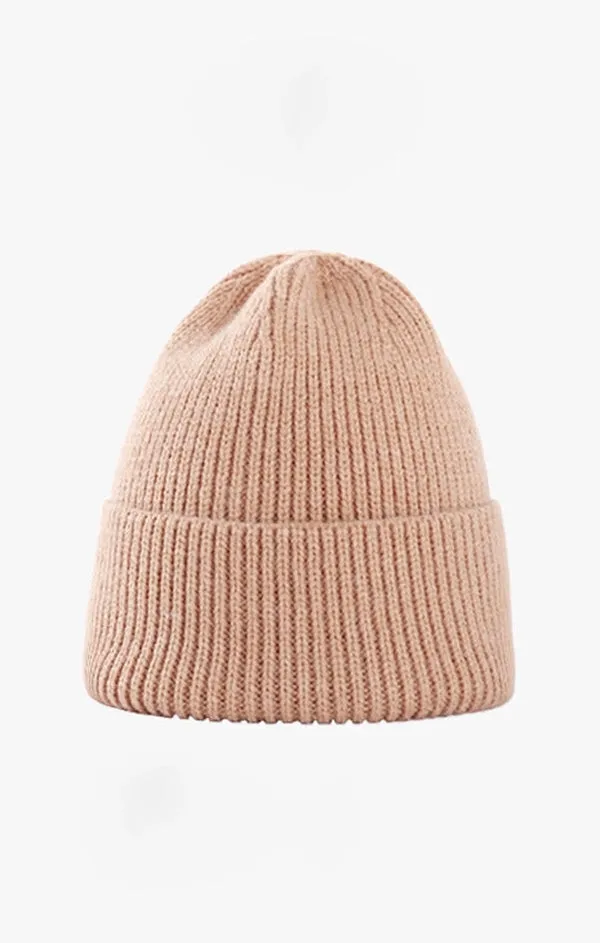 Ribbed Knit Cuffed Beanie Hat