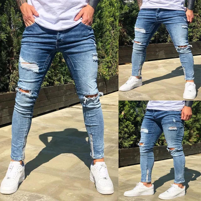 Ripped Frayed Slim Fit Denim Pants