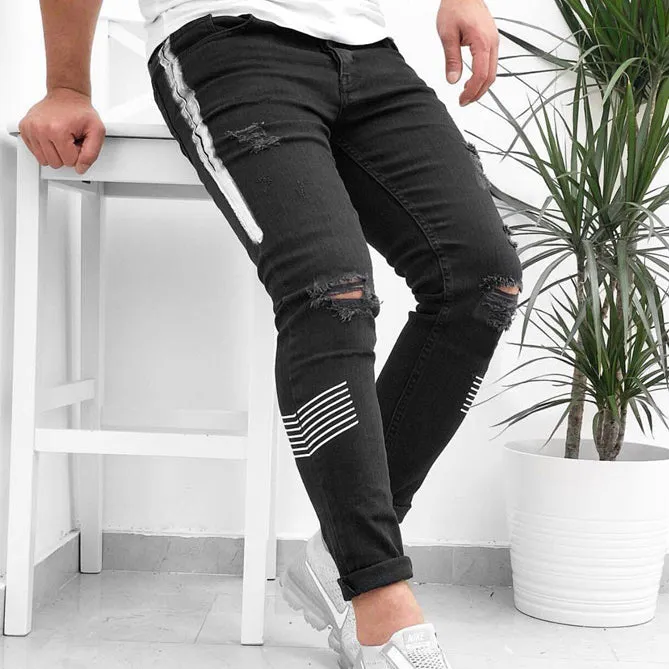 Ripped Frayed Slim Fit Denim Pants