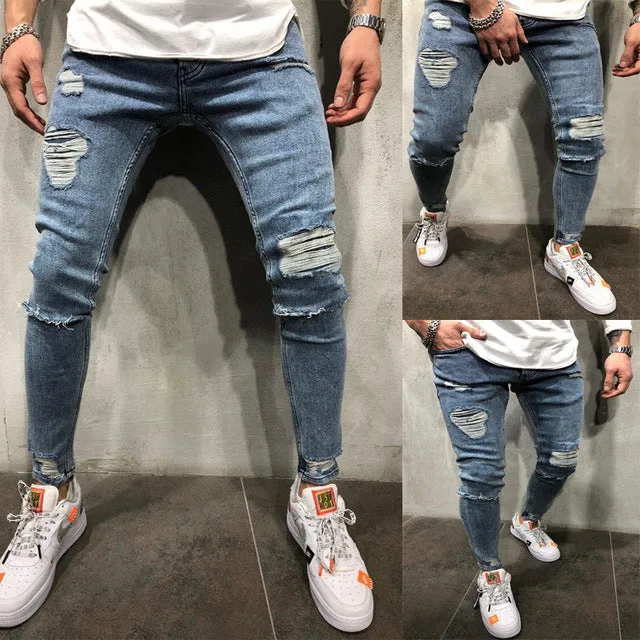 Ripped Frayed Slim Fit Denim Pants