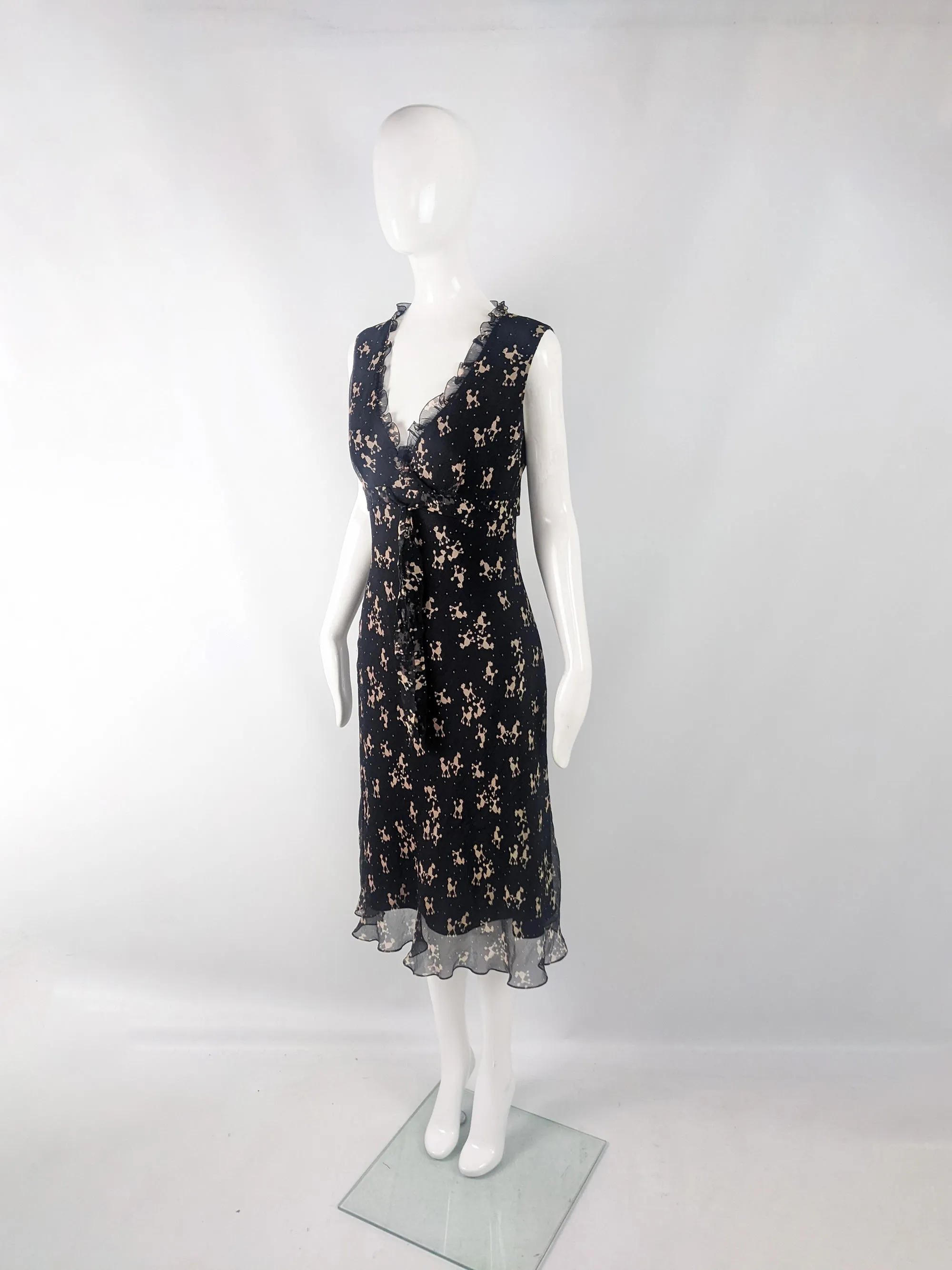 Ronit Zilkha Vintage Poodle Print Silk Chiffon Dress, 2000s