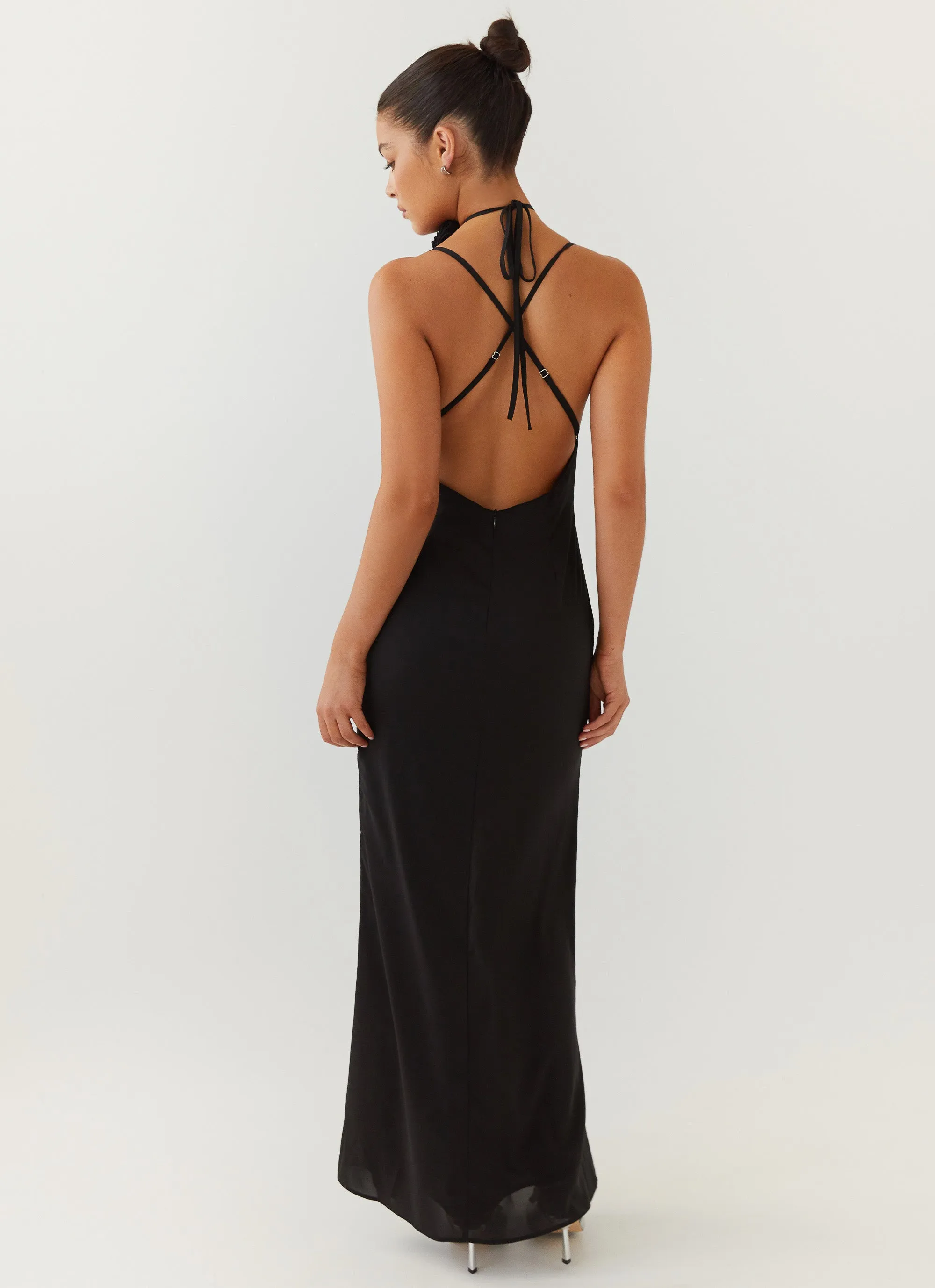 Royal Charm Rose Maxi Dress - Black