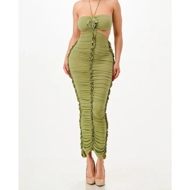 Royale Ruched Maxi Dress - Olive