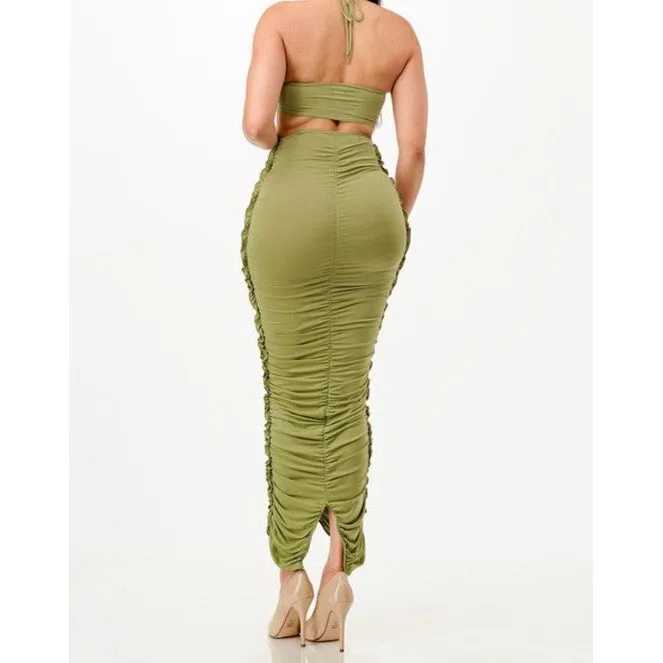 Royale Ruched Maxi Dress - Olive