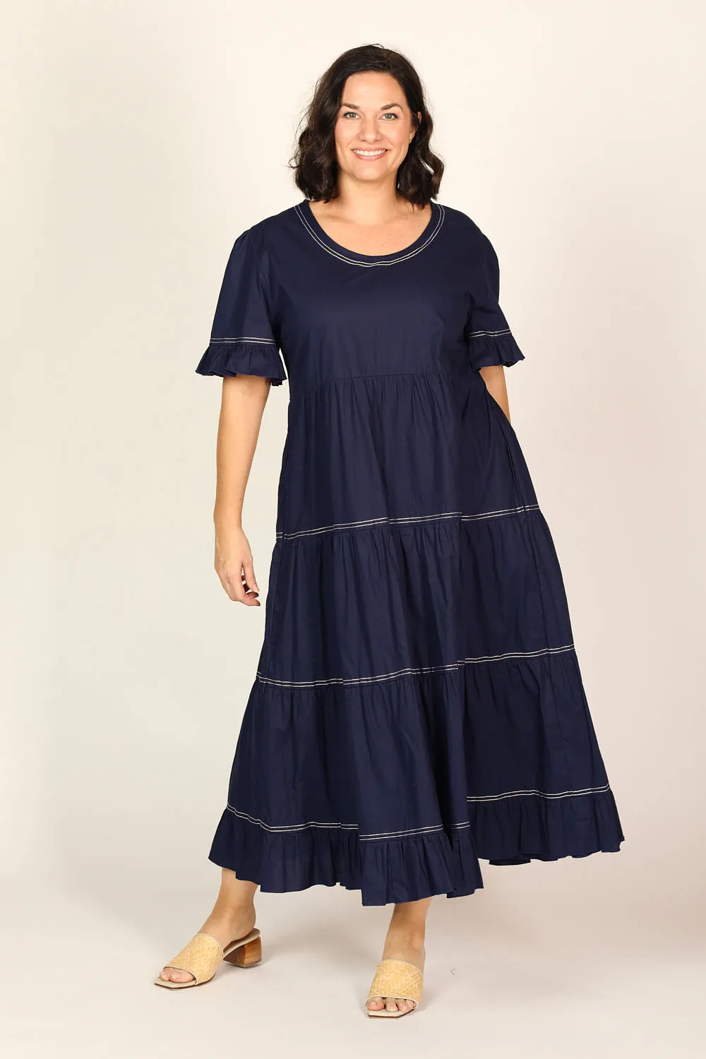 Sabre Poplin Frill Dress in Capri Cove