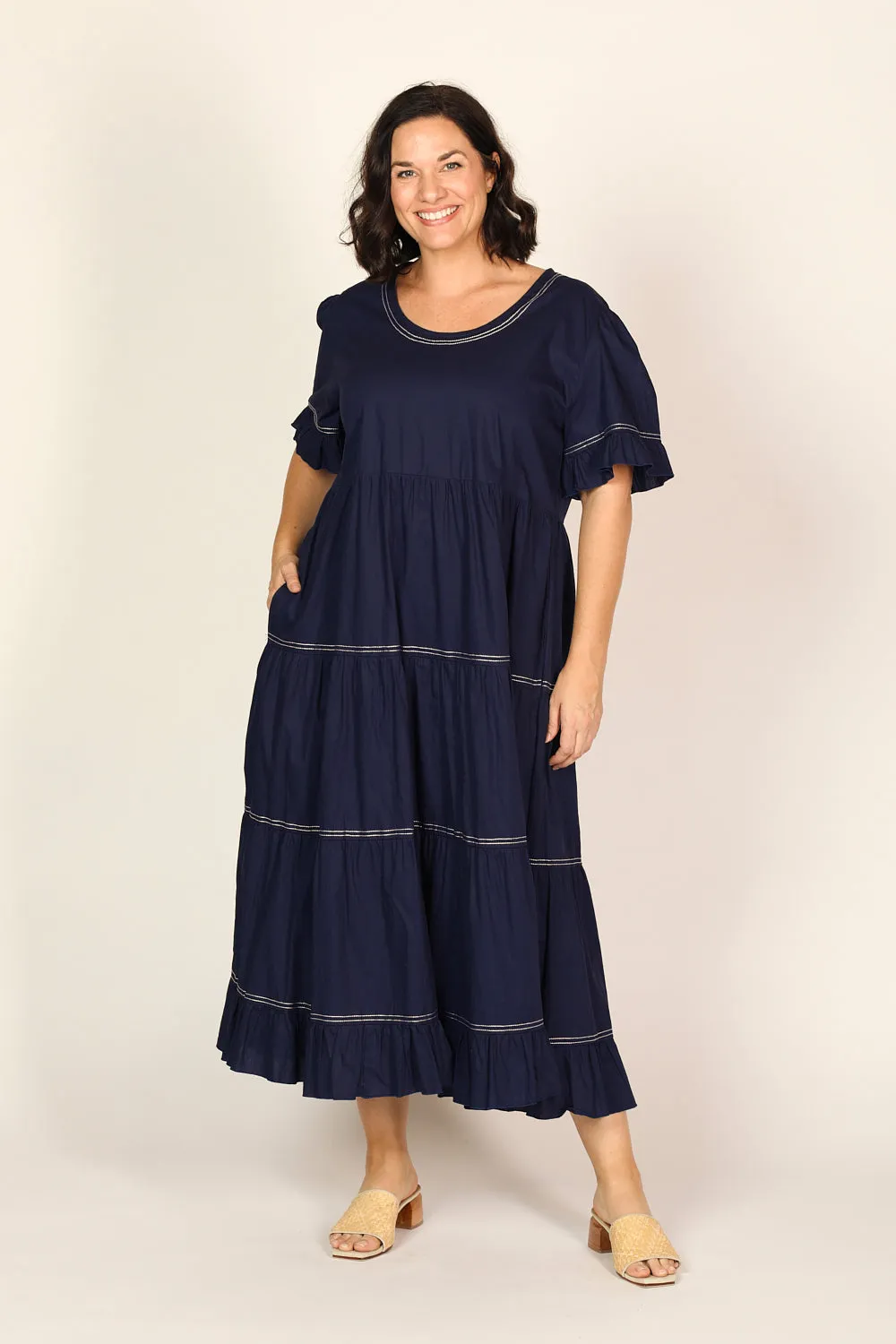 Sabre Poplin Frill Dress in Capri Cove