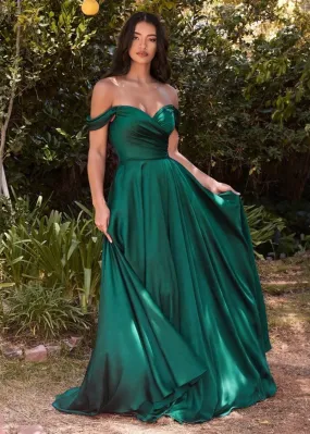 Sakura Off Shoulder Satin Maxi Dress Emerald