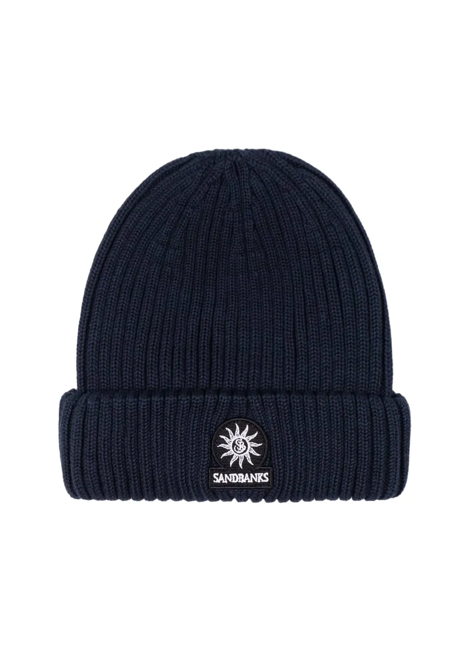 Sandbanks Badge Logo Ribbed Beanie: NAVY