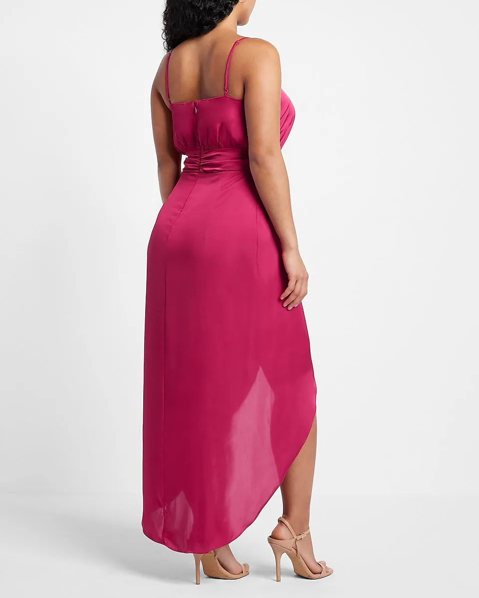 Satin Belted Hi-Lo Maxi Dress in Gorgeous Pink