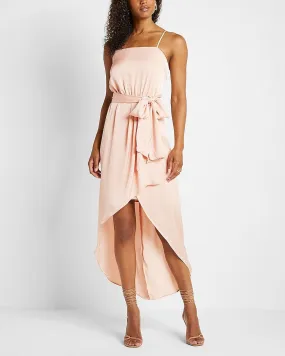 Satin Belted Hi-Lo Maxi Dress in Pale Pink