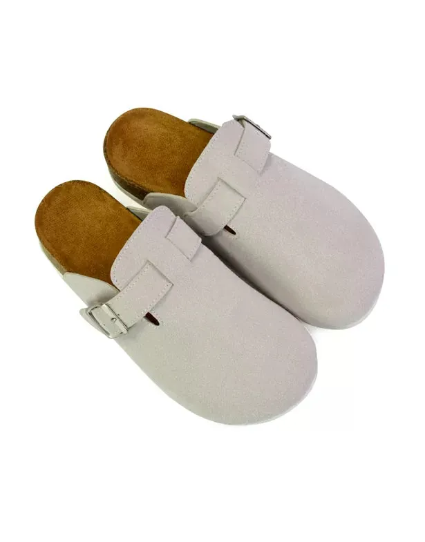 Savannah Closed Toe Slip On Buckle Flat Sandal Sliders in Ice White