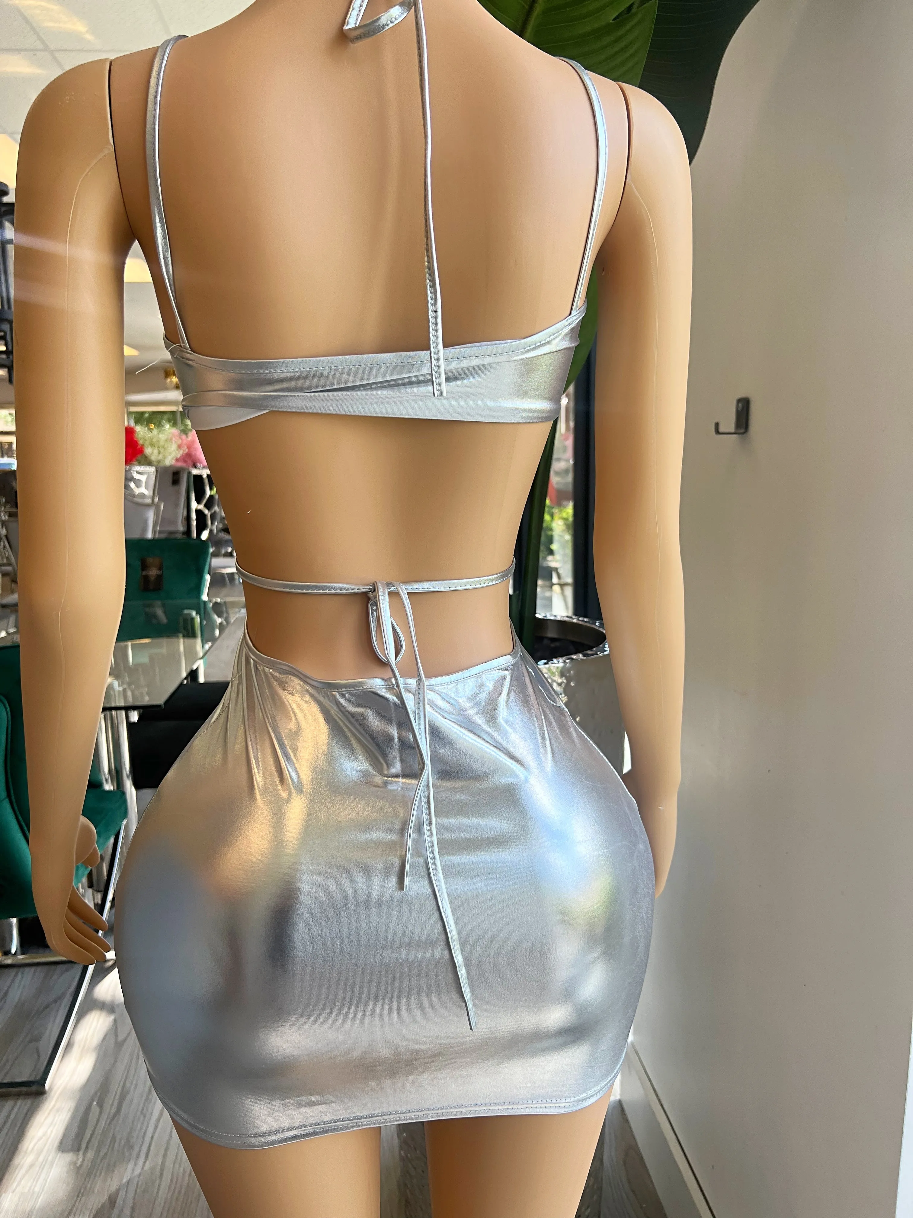 Sexy Y2K Silver Dress