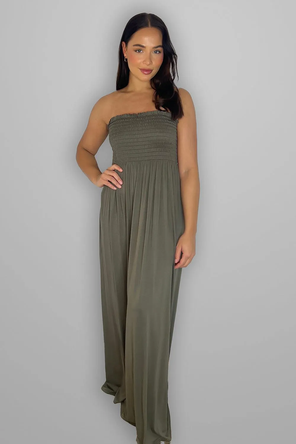 Shirred Strapless Maxi Dress