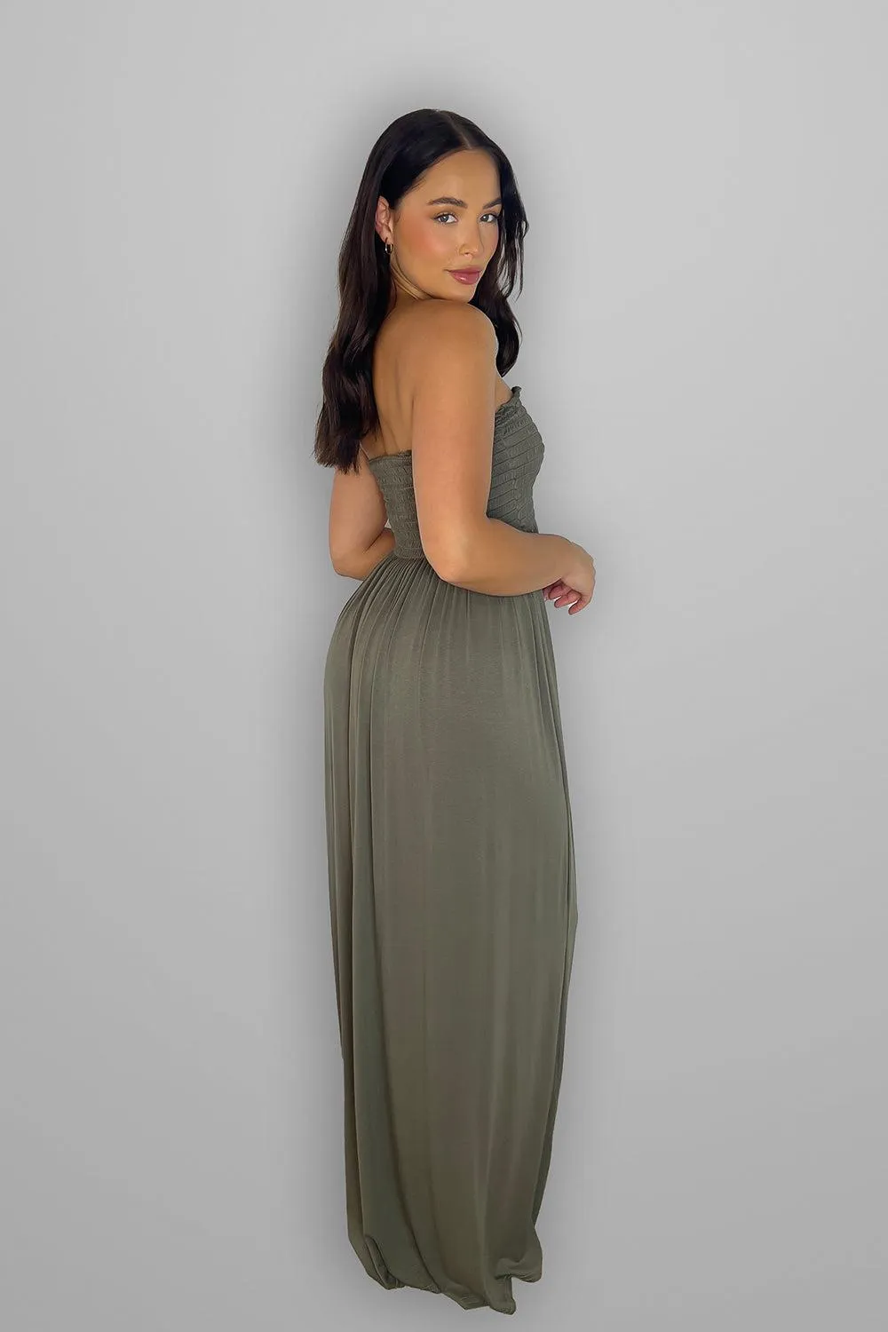 Shirred Strapless Maxi Dress