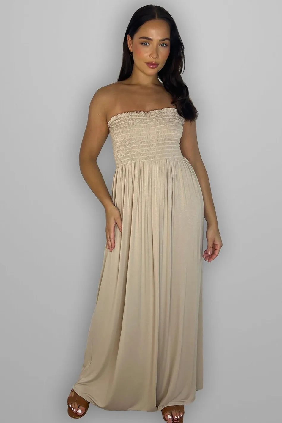 Shirred Strapless Maxi Dress