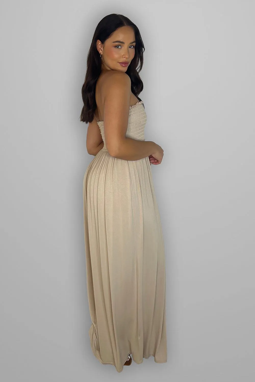 Shirred Strapless Maxi Dress