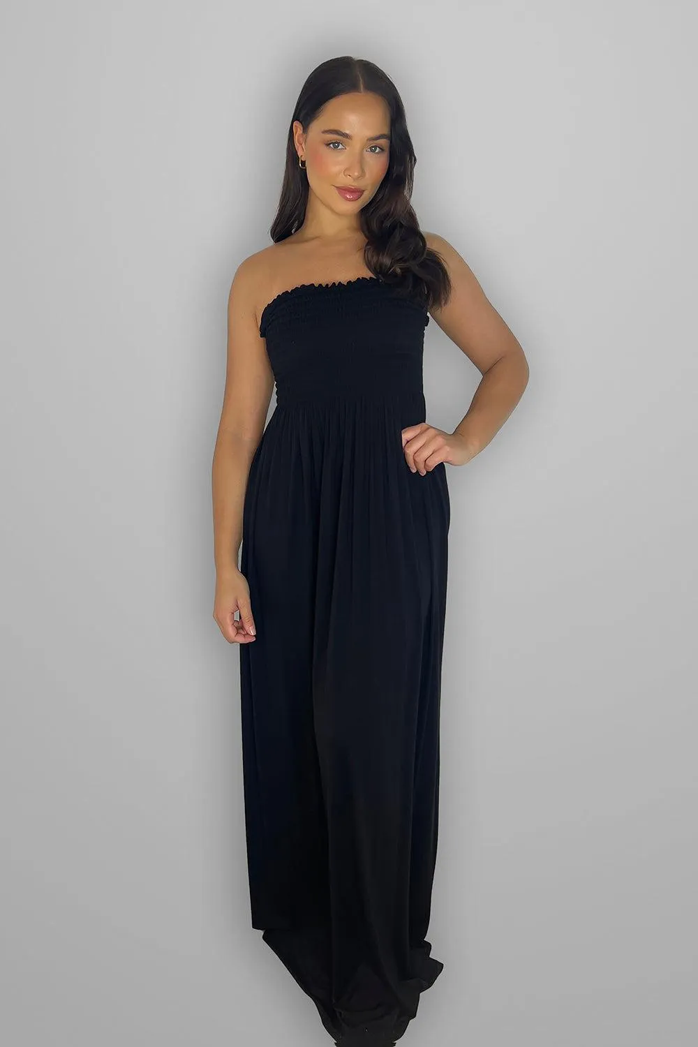 Shirred Strapless Maxi Dress