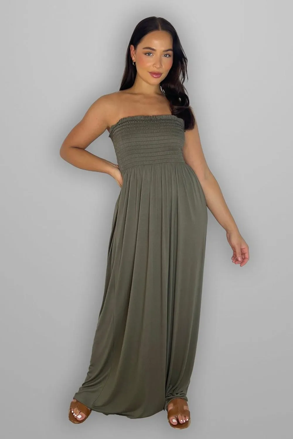 Shirred Strapless Maxi Dress