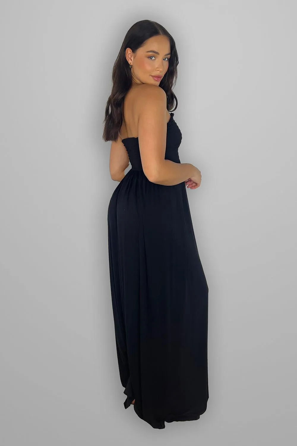 Shirred Strapless Maxi Dress