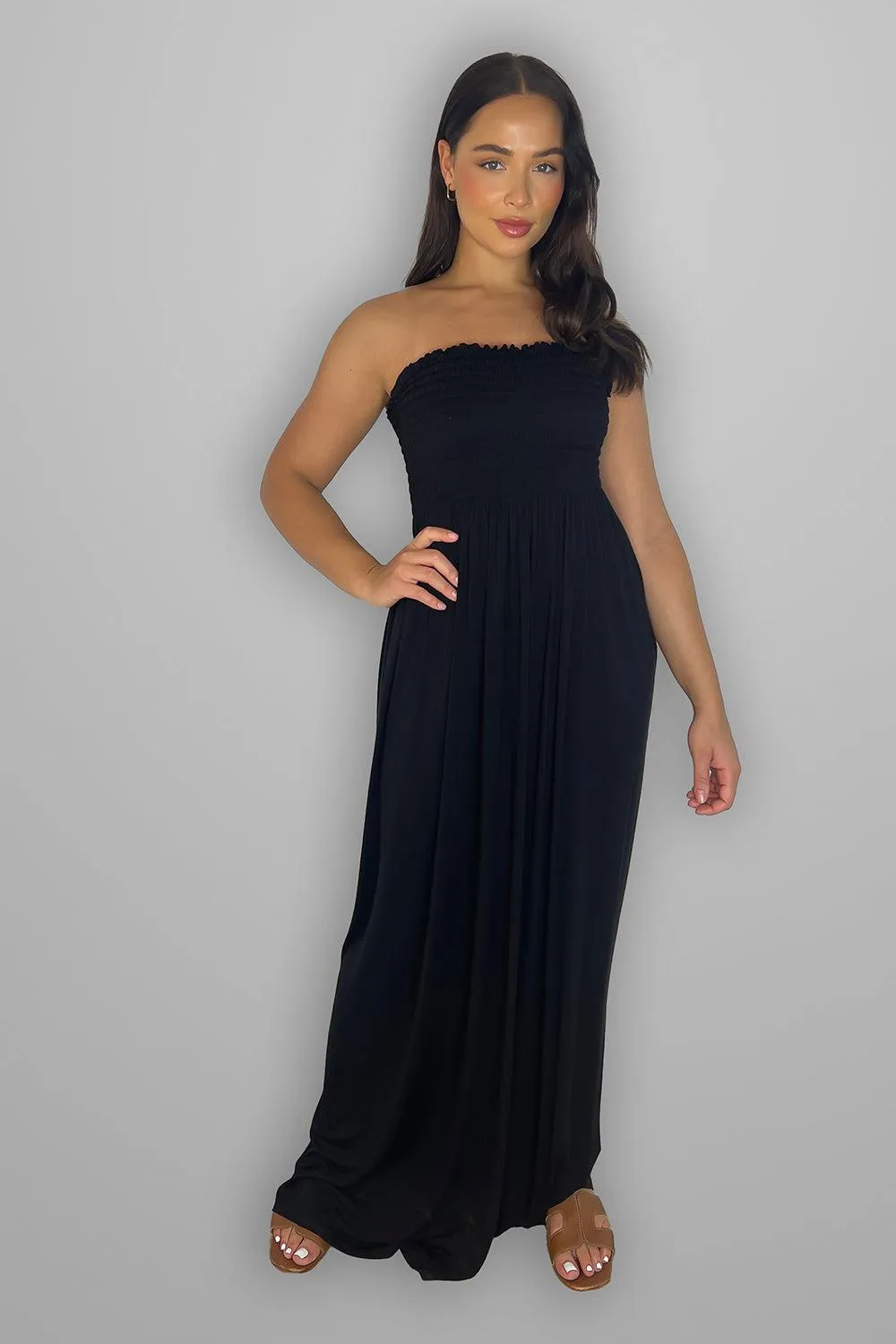 Shirred Strapless Maxi Dress