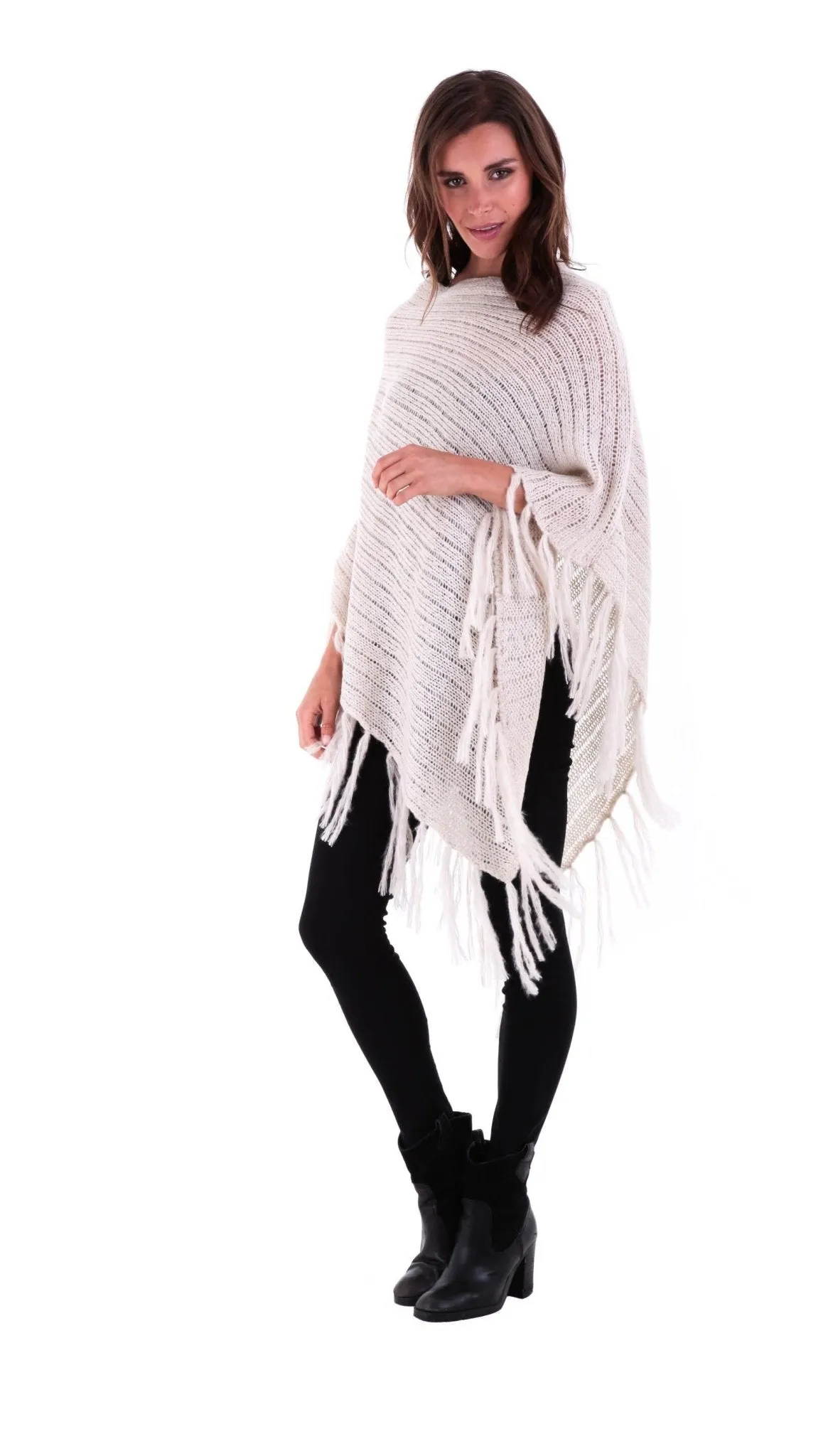 SHU-SHI Women's Cable Knit Poncho Sweater Cape | Boho Casual Soft Pullover with Fringe