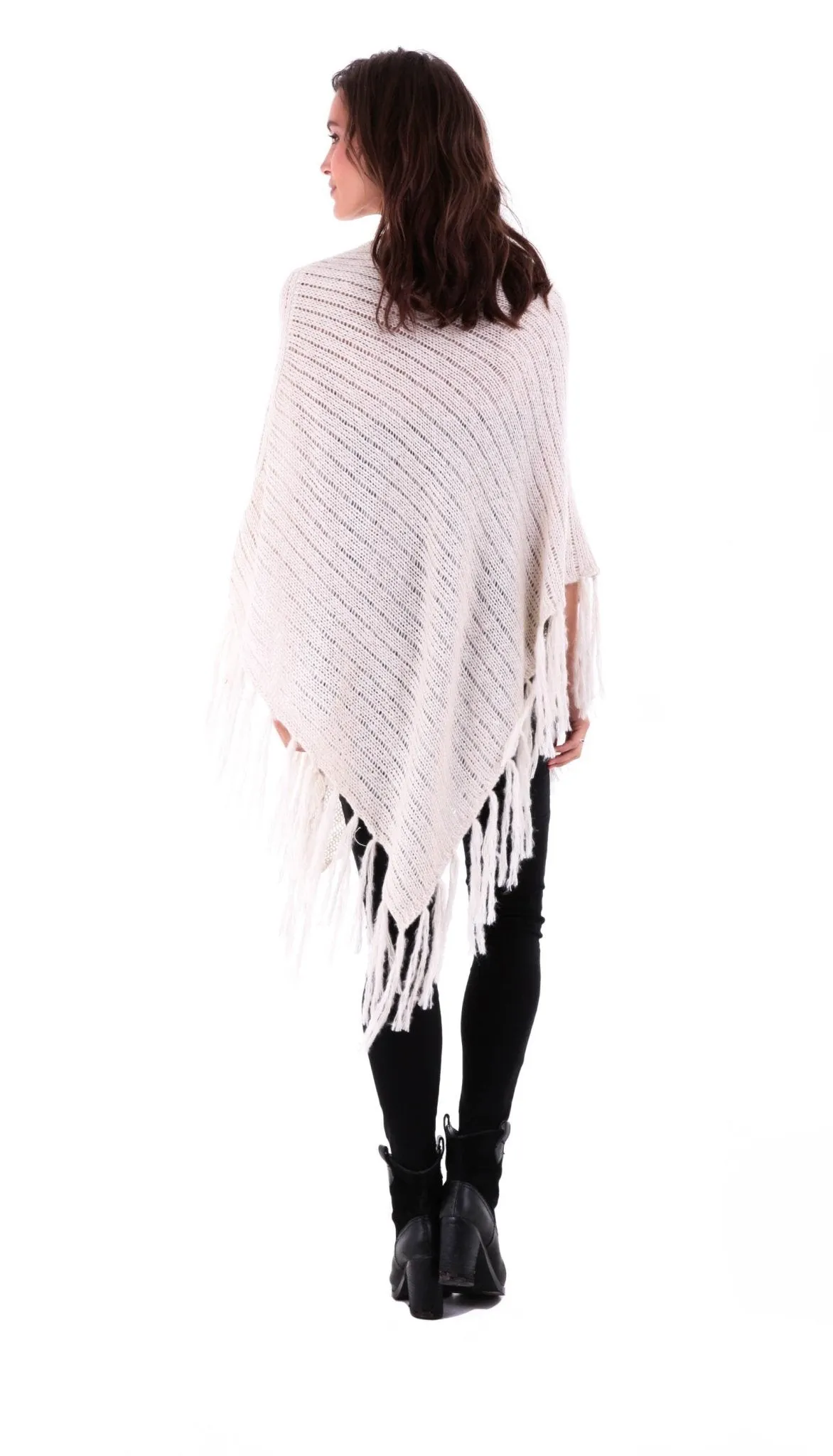 SHU-SHI Women's Cable Knit Poncho Sweater Cape | Boho Casual Soft Pullover with Fringe