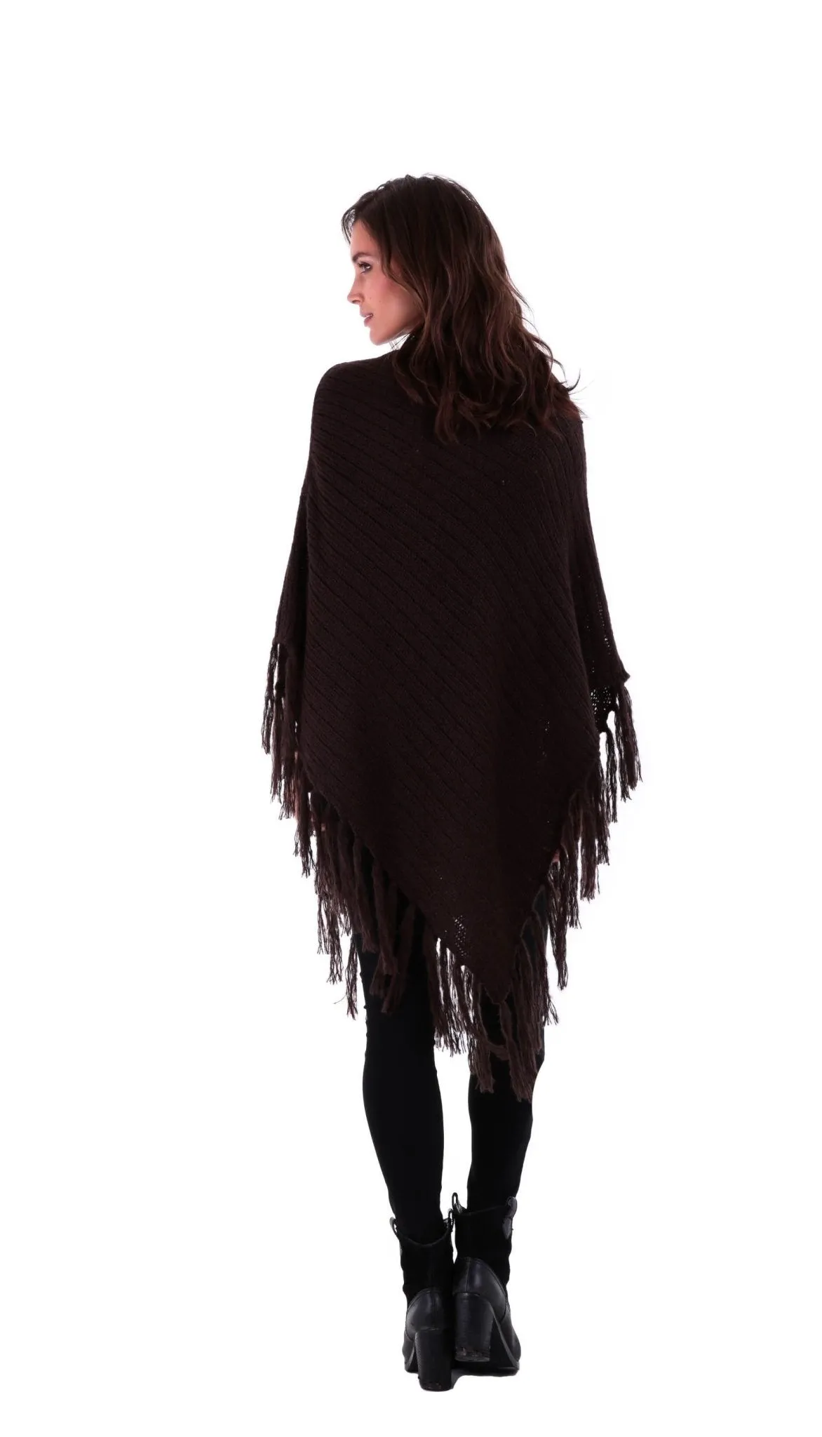 SHU-SHI Women's Cable Knit Poncho Sweater Cape | Boho Casual Soft Pullover with Fringe