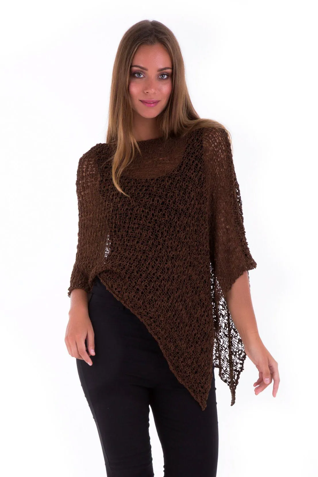 SHU-SHI Women's Sheer Lightweight Knit Poncho Shrug - Summer Popcorn Cape