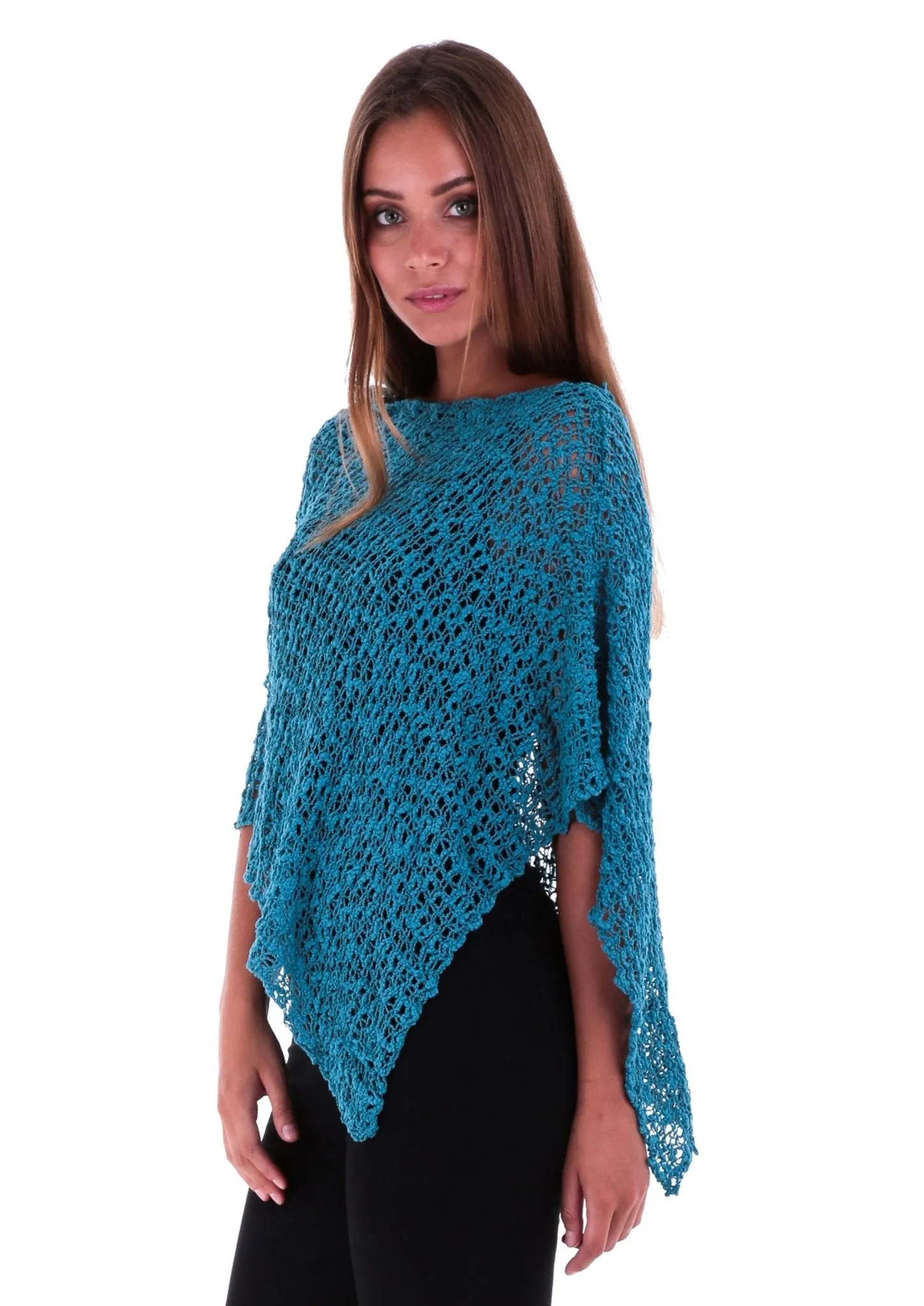 SHU-SHI Women's Sheer Lightweight Knit Poncho Shrug - Summer Popcorn Cape