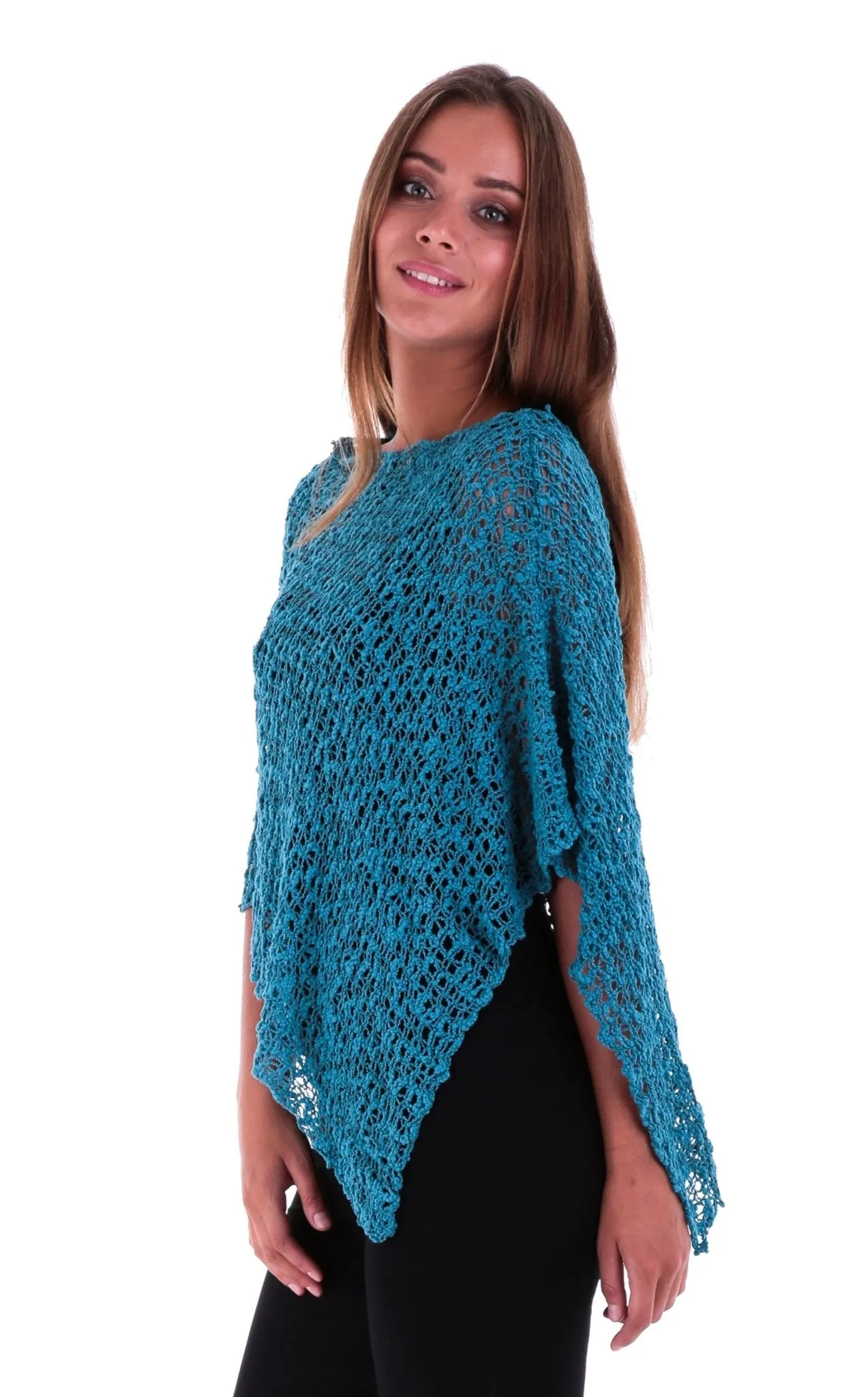 SHU-SHI Women's Sheer Lightweight Knit Poncho Shrug - Summer Popcorn Cape