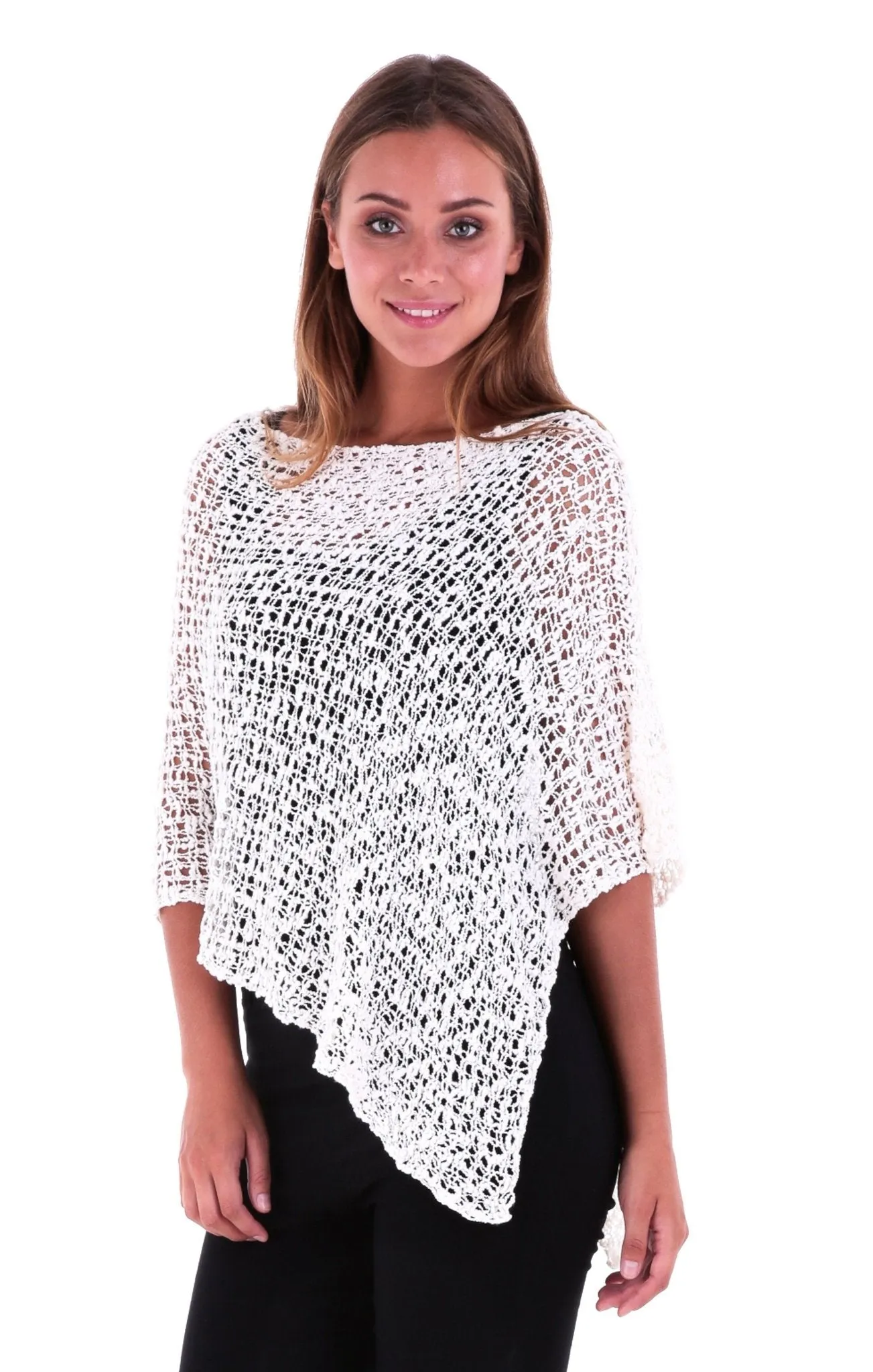 SHU-SHI Women's Sheer Lightweight Knit Poncho Shrug - Summer Popcorn Cape