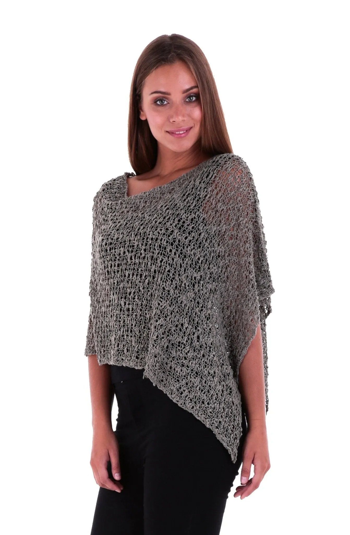 SHU-SHI Women's Sheer Lightweight Knit Poncho Shrug - Summer Popcorn Cape