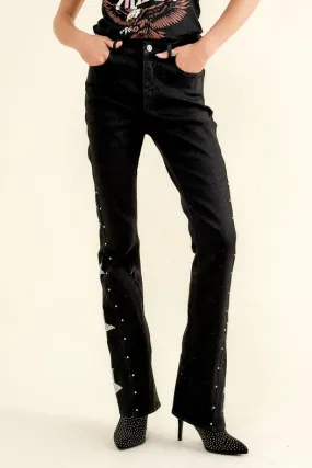 Side Star Glitter Bell Bottom Jeans