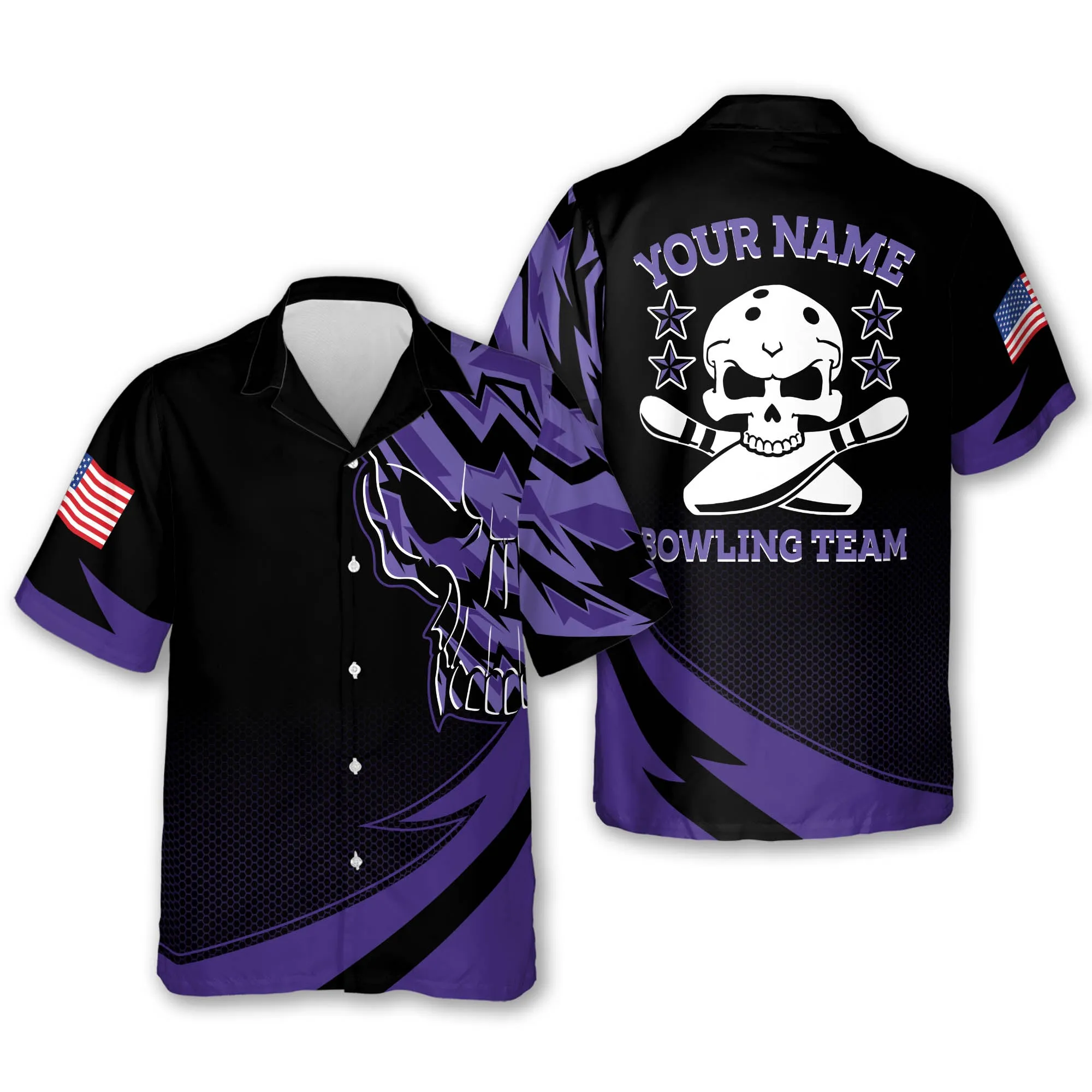 Skull Button-Down Flag bowling Hawaiian Shirt, Bowling Team Shirt, Bowling Gift