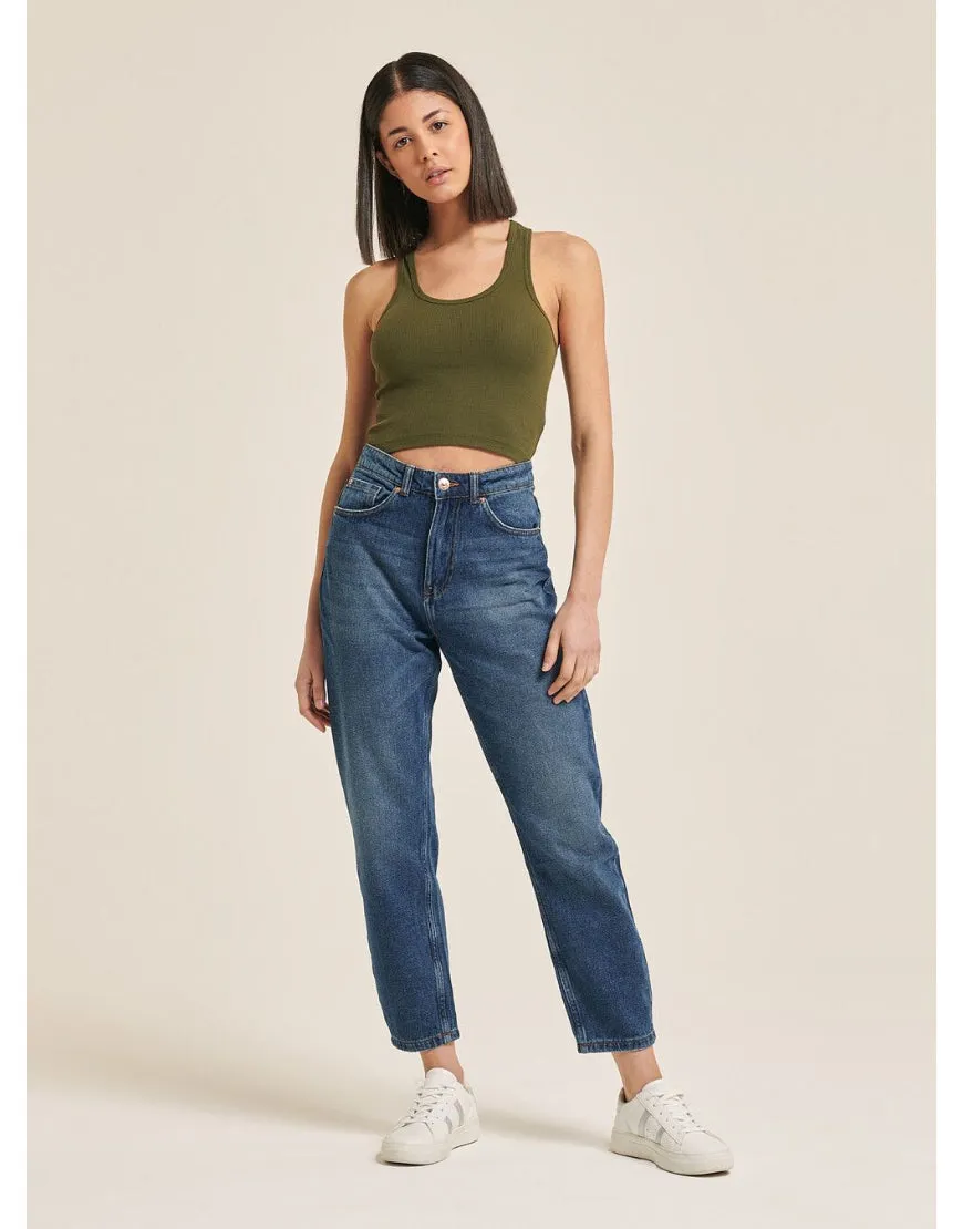 Slim Mom Jeans in Stone Blue