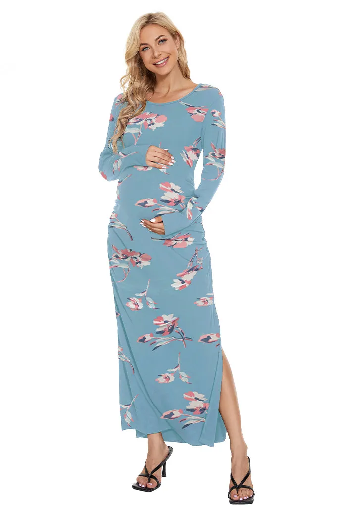 Smallshow Long Sleeve Floral Maternity Maxi Dress