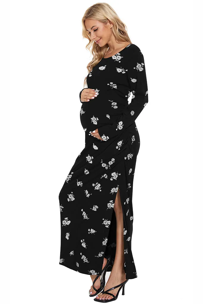 Smallshow Long Sleeve Floral Maternity Maxi Dress