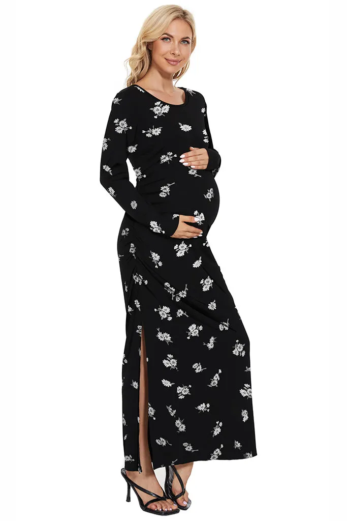 Smallshow Long Sleeve Floral Maternity Maxi Dress