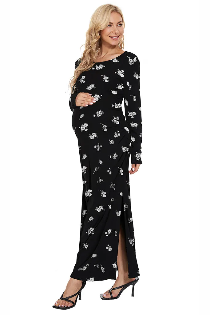 Smallshow Long Sleeve Floral Maternity Maxi Dress