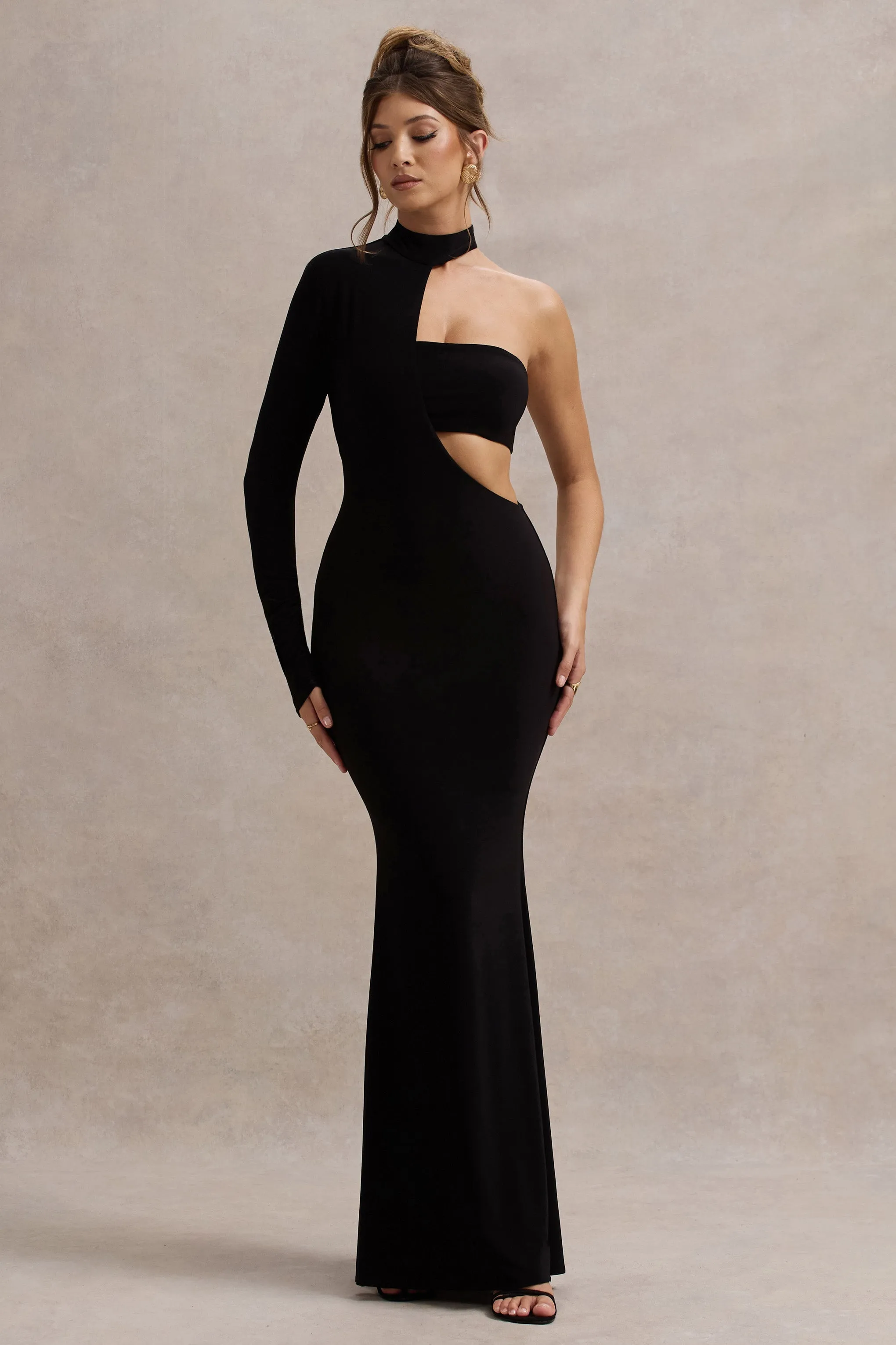 Socialite | Black One-Sleeve Cut-Out Maxi Dress