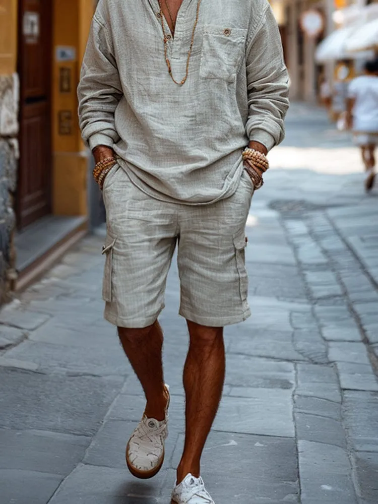 Soft Cotton Henley Shirt Shorts Set