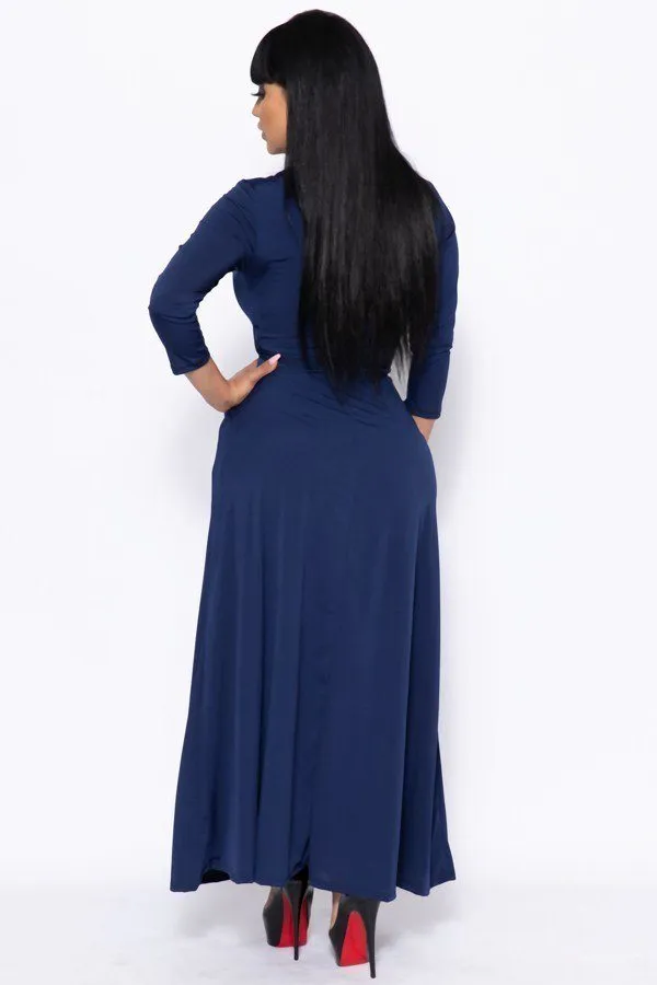 Solid, V-neck Maxi Dress