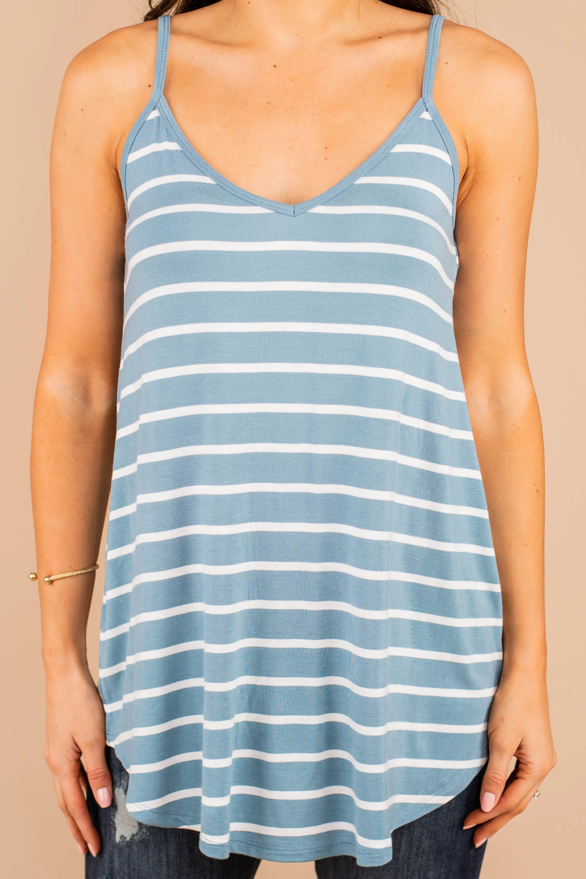 Somewhere Out There Slate Blue Striped Tank