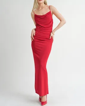 Special Gaze Cowl Maxi Dress | Red