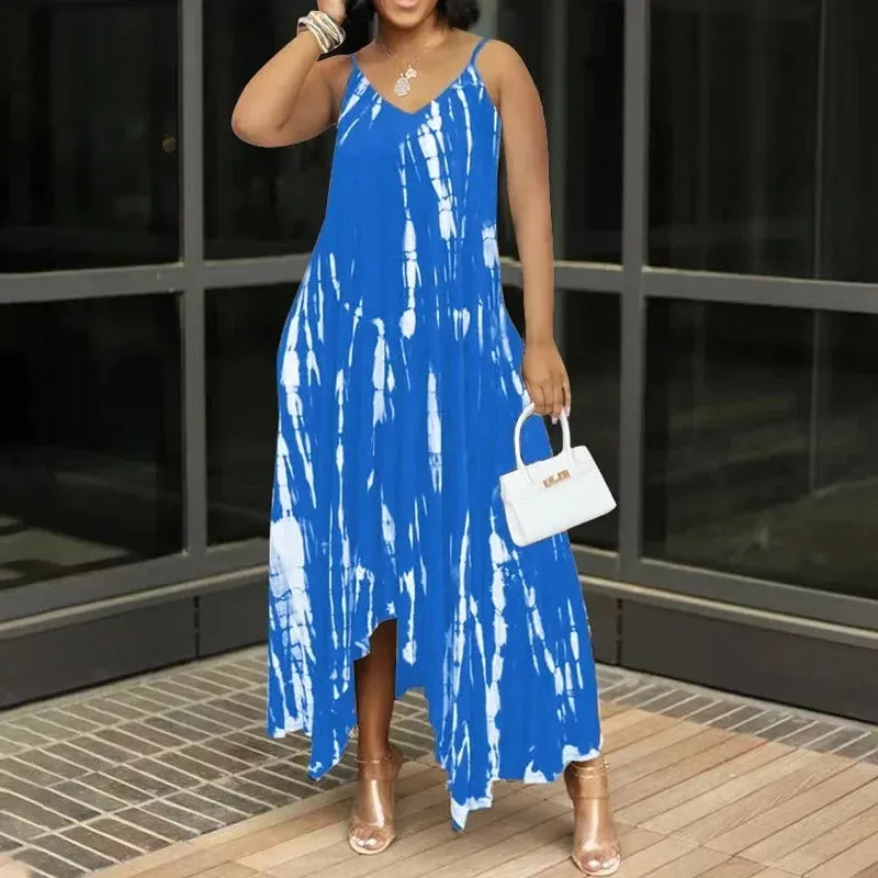 Split Sleeveless Tie-Dye Long Dress